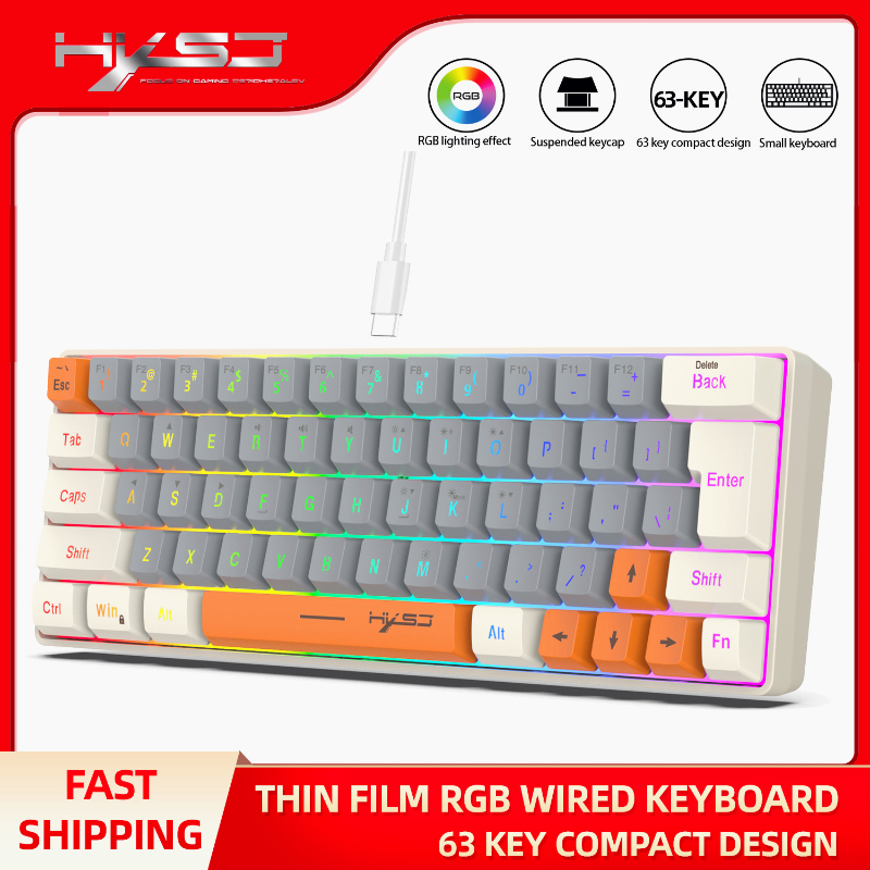 Keyboard RGB USB Wired 63 Keys - Pc Gaming Orange ulasan dan harga