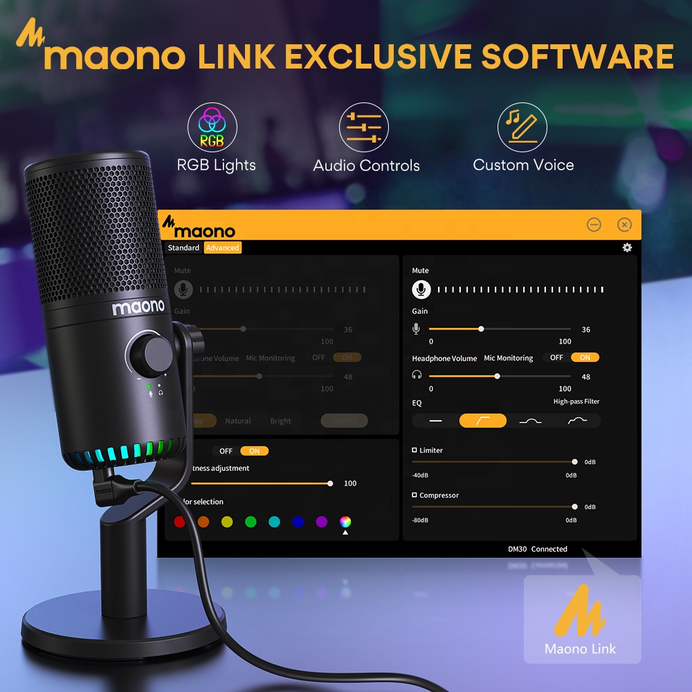 MAONO PC Programmable RGB Gami - Gaming Microphone ulasan dan harga