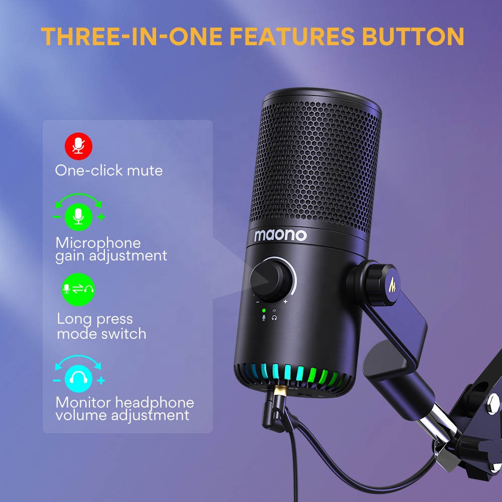 MAONO PC Programmable RGB Gami - Gaming Microphone ulasan dan harga