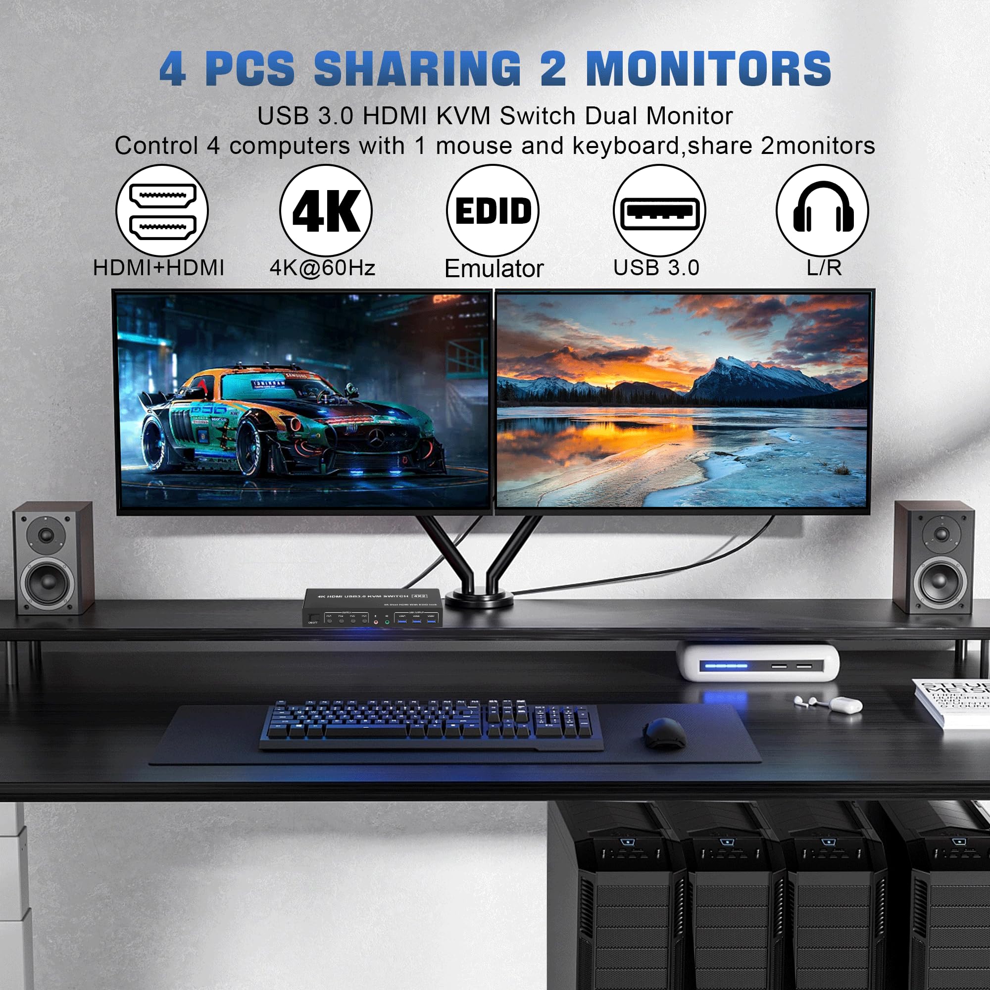 4K USB 3.0 KVM Switch HDMI Dua - Pc Gaming Emulator ulasan dan harga