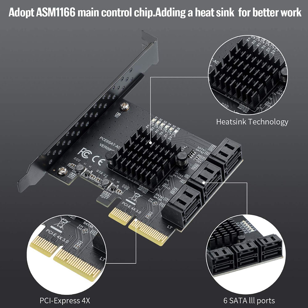 PCIe 4X 1X SATA Card 6 Ports,  - Pcie Riser Cable ulasan dan harga